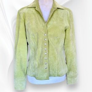 Vtg Live a Little Suede Green Leather Jacket With Snap Buttons Size Small